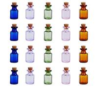 BELLE VOUS 20 Pack Assorted 2ml Mini Glass Bottles - Miniature Jars in 5 Colours With Cork Stopper Lids for Wedding/Party Favours, Wishing Bottles & Decorative DIY Arts/Crafts