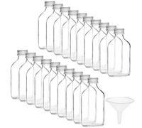 BELLE VOUS 20 Pack Mini 100ml/3.5oz Glass Flask Liquor Bottles with Silver Caps & Funnel - Empty Screw Top Miniature Favour Bottles for Weddings & Parties - Alcohol, Schnapps, Whisky, Shots & Spirits