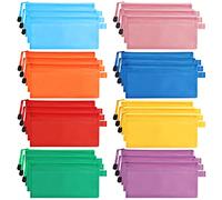 Belle Vous 24 Pack Mesh Zipper Pouch - 8 Colours Plastic Document File Bags/Folders - Waterproof Wallets for Travel Accessories, Cosmetics, School/Office, Pens/Pencils, or Bill Bag