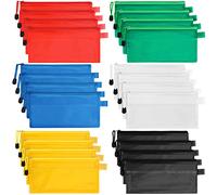 Belle Vous 24 Pack Plastic Zip Wallets - Assorted Plastic Mesh Zipper Pouches - Document Zip File Bags/Folders - 6 Colours - Waterproof Wallets for Travel Accessories, School/Office, Pens/Pencils