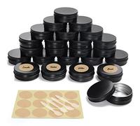 BELLE VOUS 24 Pack Round Aluminium Tins - 60ml / 2oz Black Screw Lid Cans - Mini Empty Metal Jars/Containers for Travel, Cosmetics, Candies/Sweets, DIY Crafts, Lip Balm/Cream, Samples and Storage