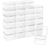 BELLE VOUS 24 Pack Small Clear Plastic Storage Box Containers with Hinged Lid - L6.2 x W6.2 x H4cm / 2.44 x 2.44 x 1.57 Inches - Mini tub Boxes for Pills, Beads, Jewellery & Craft Items