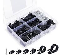 Belle Vous 271 Pieces Nylon R-Type Cable Clip Assortment Kit - 6 Sizes - Black Plastic Cord Clamps with Mounting Screws - Electrical Cable Fasteners for Wire Management and Cable Conduit