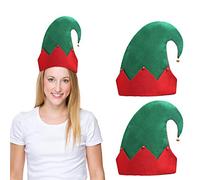 BELLE VOUS 3 Pack Christmas Elf Hat with Jingle Bells - 28 x 27cm Green Felt Hat with Red Zig Zag Brim Design for Adults - Xmas Holiday Fancy Christmas Party Elf Costume Favour Accessory Gift