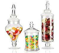 BELLE VOUS 3 Pack Clear Glass Apothecary Candy Storage Jar Set - Decorative Victorian Canister Jars with Lids for Wedding & Home - For Food, Sweet Buffet, Cookies, Kitchen Display & Party