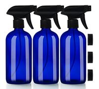 BELLE VOUS 3 Pack Empty Refillable Blue Glass Spray/Mist Bottles - 500ml/17.6oz Durable Trigger Sprayer Bottle Container Set - 2 Stream Settings for Cleaning Products, Aromatherapy & Essential Oils