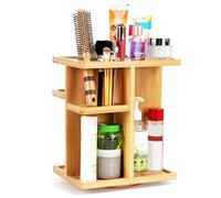 BELLE VOUS 360 Degree Rotating Makeup Organiser - Large Spinning Cosmetic Storage Holder - Bamboo Carousel Vanity Stand for Bathroom/Bedroom Countertop - Lipstick, Makeup Brushes & Cosmetics Box
