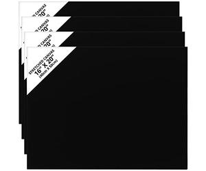 Belle Vous 4 Pack Blank Black Canvas - 40 x 50cm (16 x 20 inches) - Pre Stretched Canvas Panel Boards - Suitable for Acrylic and Oil Painting Also for Sketching and Drawing