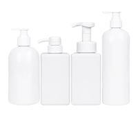 BELLE VOUS (4 Pack Empty Pump Dispenser Bottles - White Refillable 370-450ml Bathroom Containers for Shampoo, Lotion, Liquid Soaps & Essential Oils