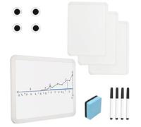 Belle Vous (4 Pack) Mini Magnetic Whiteboards with 4 Black Marker Pens, Magnets & Eraser - Double-Sided Portable Dry Erase Boards for School Students & Office