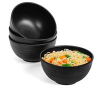 BELLE VOUS 4 Pack of Black Plastic Reusable Cereal Bowls - 700ml/24oz Serving Bowl Set - Unbreakable, Lightweight Bowls for Soup, Pasta, Noodles, Fruit & Salad - Microwave & Dishwasher Safe