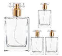 BELLE VOUS 4 Pack of Empty Refillable Perfume Spray Bottles - 50ml/1.7oz Square Clear Glass Atomiser Bottles with Gold Mist Pump - Portable for Travel, Essential Oils, Aftershave & Cologne