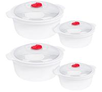 Belle Vous 4 Pack of Microwave Food Containers with Steam Vent Lids - 800-1300ml/27-44oz BPA-Free Round Cooking Pots - Food Cookware/Storage Bowls with Steam Control Valves - Freezer/Dishwasher Safe