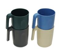 Belle Vous 4 Pack of Reusable Plastic Drinking Cups with Handles - 400ml/13.5oz Unbreakable Tumblers - Travel Cups for Water & Hot/Cold Drinks - Microwave/Dishwasher Safe Camping/Picnic Cups