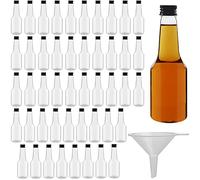 BELLE VOUS 48 Pack Mini Liquor Bottles - Reusable Plastic 100ml (3.4 fl oz) Empty Spirit Bottle with Black Screw Cap, Liquid Funnel for Easy Pouring, Filling - Bottles for Weddings & Parties