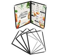 Belle Vous 5 Pack Double Fold A5 Menu Covers - 2 Fold Double View American Style Menu Holders - Black Foldable Clear Menu Covers with Corner Protectors - For Restaurants, Bars, Cafes, Food & Drink