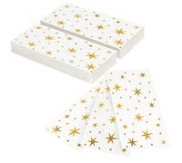 Belle Vous 50 Pack 3-Ply White and Gold Napkins - 20 x 11cm / 7.87 x 4.33 inches - Disposable Paper Luncheon Napkins for Party Decoration, Birthdays, Weddings, Lunch, Dinner, Cocktails and Kitchens