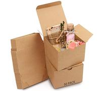 Belle Vous 50 Pack Brown Kraft Gift Boxes - Box Measures 12 x 12 x 9cm (4.72 x 4.72 x 3.54 inches) - Easy Assemble Presentation Favour Present Box - Parties, Birthdays, Weddings, Holidays