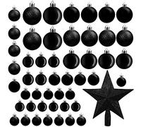 Belle Vous 50 Pack Christmas Baubles - Assorted Size Glittery Black Baubles with Star Tree Top - Xmas Tree Ball Hanging Ornaments for Christmas Decorations Holiday Party Indoor & Outdoor Decorations
