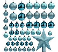 Belle Vous 50 Pack Christmas Baubles - Assorted Size Glittery Blue Baubles with Star Tree Top - Xmas Tree Ball Hanging Ornaments for Christmas Decorations Holiday Party Indoor & Outdoor Decorations