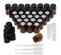 BELLE VOUS 50 Pack Essential Oil Sample Bottles - 1ml Amber Glass Bottles with Inserts - Refillable with Black Caps & Droppers for Oils, Fragrances/Perfume, Chemicals and Aromatherapy