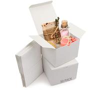BELLE VOUS 50 Pack White Kraft Gift Boxes - Box Measures 12 x 12 x 9cm (4.72 x 4.72 x 3.54 inches) - Easy Assemble Presentation Favour Present Box - Parties, Birthdays, Weddings, Holidays