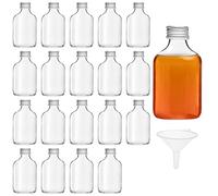 BELLE VOUS 50ml/1.7oz Glass Flask Liquor Bottles with Silver Caps & Funnel (20 Pack) - Empty Screw Top Miniature Favour Bottles for Weddings & Parties - Alcohol, Schnapps, Whisky, Shots & Spirits