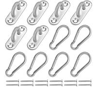 BELLE VOUS 6 Pack M5 Stainless Steel Pad Eye Plate Hooks with Screws & Carabiners - Heavy Duty U-Shaped Wall/Ceiling Mount Rectangle Staple Hook (45 x 15mm) - Holds 40kg - Ring Hooks for Hanging