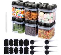 BELLE VOUS 6 Pack of Food Storage Containers with Spoons, Labels & Marker - 500ml/17oz Clear Plastic Airtight Jars - Kitchen/Pantry Organiser Canisters for Spice, Sugar, Flour, Snacks & More