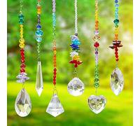 Belle Vous 6 Pack of Hanging Crystal Chakra Ornaments - 18-22cm/7.08-8.66 Inches Suncatcher/Rainbow Maker Pendants - Colourful Chandelier Glass Prisms for Home, Office or Garden Decoration