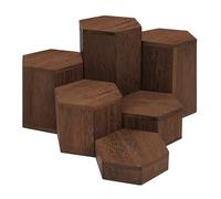BELLE VOUS 6 Pack Wooden Hexagon Display Risers - Wood Showcase Stands for Shelves and Countertops - Step Plinths for Jewellery, Retail, Figures, Cupcakes and Desserts
