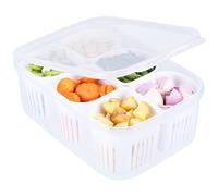 BELLE VOUS 6 Pcs Fridge Food Storage Containers with Lids - Airtight Refrigerator Food Fresh Box - Detachable Drain Basket Vegetables Sealed Keeper for Ginger, Garlic, Onion