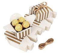 Belle Vous 60 Pack of Gold & White Cardboard Gift Boxes with Ribbon - 6.5 x 6.5 x 4.6cm/2.56 x 2.56 x 1.81 Inches - Wedding Favour/Candy Boxes for Anniversary, Birthday Party or Bridal Shower