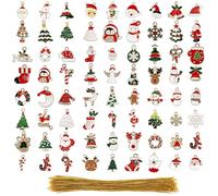 Belle Vous 72 Pack of Christmas Miniature Hanging Ornament - Mini Alloy Xmas Figures for DIY Crafts & Christmas Tree Decoration - Includes Snowmen, Santa Claus, Bells, Snowflakes and More