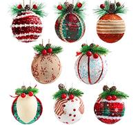 Belle Vous 8 Pack Assorted Christmas Ball Ornaments - 7.5cm / 2.95 Inches Foam Baubles with Faux Pinecones & String - Ideal Decorations for Christmas Tree Hanging and Xmas Party Decor