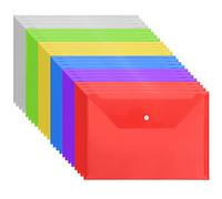 Belle Vous A4 Clear Plastic Wallets (24 Pack) - Assorted Colours Poly Folder with Button Popper Closure - Home, Office & School Organisation Wallet - Document Paperwork, Recept, Certificate & Envelope