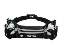 Belle Vous Adjustable Running Belt with 2 Water Bottles - 2 x 250ml/8.5oz Bottles & Reflective Waist Bag/Pouch for Phone - Waterproof Hydration Belt Holder for Marathon Running, Hiking and Fitness