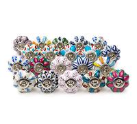 BELLE VOUS Assorted Ceramic Cabinet Drawer Door Knobs (20 Pack) - Includes Fixing Hardware - Mix of Multi-Colour Vintage Round Pull Handles for Kitchen Cupboards, Dressers, Wardrobes & Cabinets