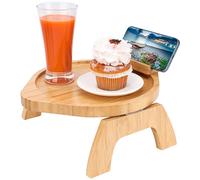 BELLE VOUS Bamboo Wood Sofa Arm Tray Table - Armrest Couch Caddy with Rotating Mobile Holder - Clip-On Sofa Tray for Eating, Drinking, TV Remote Storage, Device Holder, Snacks, Cups and Magazines