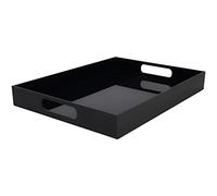Belle Vous Black Acrylic Plastic Serving Tray with Handles - L40.5 x W30cm / 15.94 x 11.81 Inches - Large Rectangular Decorative Spill Proof Table Organiser - Tea/Coffee, Drinks, Breakfast & Food Tray