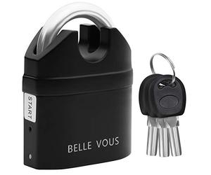 Belle Vous Black Anti Theft Security 110db Alarm Pad Lock with 3 Keys- Heavy Duty Multi Purpose Weatherproof Lock - Loud High Sound Motion Sensor