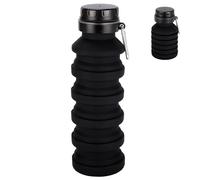 BELLE VOUS Black Collapsible Silicone Water Bottle - 500ml/17oz Foldable BPA-Free & Leakproof Bottle - Reusable Portable Cup Suitable for Camping, Hiking, Gym, Sports, Travel & Outdoor Activities