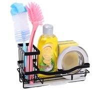 BELLE VOUS Black Iron Kitchen Sink Organiser Caddy - Rustproof Dish Cloth Hanger and Sponge Holder Drip Tray - Quick-Drying Washing Up Accessory Rack for Kitchen/Bathroom Counter