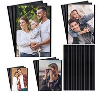 BELLE VOUS Black Magnetic Refrigerator Photo Sleeve Picture Frames (24 Pieces) - 4 Different Sizes Plus Magnetic Sticks for Custom Sizes - Clear Picture Collage Frames for Fridge & Metal Surfaces