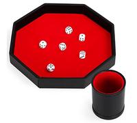 Belle Vous Black PU Leather and Red Velvet Octagon Rolling Dice Storage Tray with Cup & Dice Holder Box for Tabletop Games Like RPG and DND/D&D - Catchall Tray for Jewellery