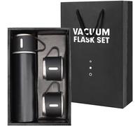 Belle Vous Black Stainless Steel Flask Bottle with Cup Lid & 2 Cups - 500ml/17oz Double Walled & Vacuum Insulated Travel Mug - Reusable Metal BPA-Free/Leakproof Water Bottle for Hot and Cold Drinks