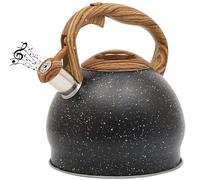 Belle Vous Black Texture Whistling Tea Kettle - 3L Tea Pot for Stovetop/Induction Hob - Stainless Steel Hot Water Camping Kettle Teapot for Tea/Coffee