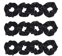 Belle Vous Black Velvet Hair Scrunchies (12 Pack) - Soft Hair Bobble Bands for Women's Hair Types From Straight, Wavy, Curly, Coily, Long, Short, Thick and Fine - Elastic Hair Scrunchy Hair Ties