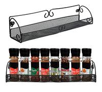 BELLE VOUS Black Wall Mounted Kitchen Spice Storage Rack (2 Pack) - Single Tier Hanging Organiser Shelf Style Racks for Jars and Seasoning - Space Saving Holder for Cupboard Doors & Pantry Cabinet