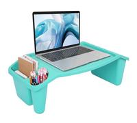 BELLE VOUS Blue Multi-Purpose Lap Desk with 3 Compartments - Lap Stand with Side Storage Pockets - Bed Table for Laptop Stand, Serving Tray, Breakfast, Reading, Notebooks, Gaming & More